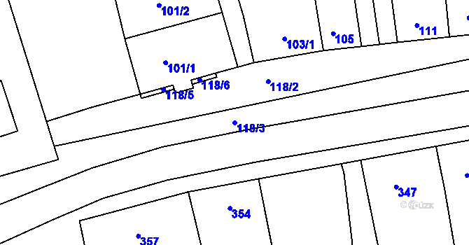 Parcela st. 118/3 v KÚ Marefy, Katastrální mapa