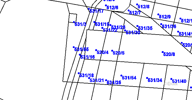 Parcela st. 520/4 v KÚ Marefy, Katastrální mapa