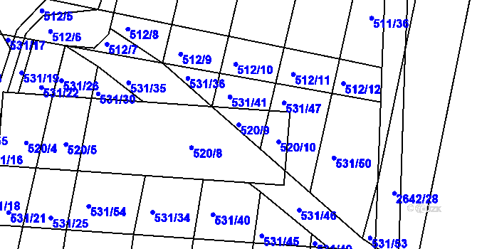 Parcela st. 520/9 v KÚ Marefy, Katastrální mapa