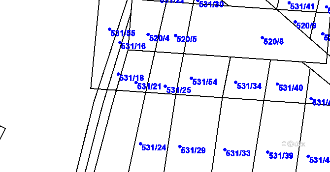 Parcela st. 531/25 v KÚ Marefy, Katastrální mapa