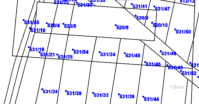 Parcela st. 531/34 v KÚ Marefy, Katastrální mapa