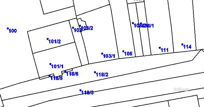 Parcela st. 103/1 v KÚ Marefy, Katastrální mapa