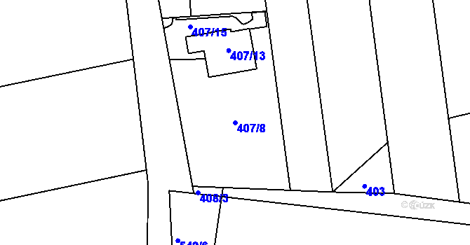 Parcela st. 407/8 v KÚ Marefy, Katastrální mapa