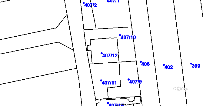 Parcela st. 407/12 v KÚ Marefy, Katastrální mapa