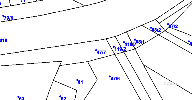Parcela st. 47/7 v KÚ Marefy, Katastrální mapa