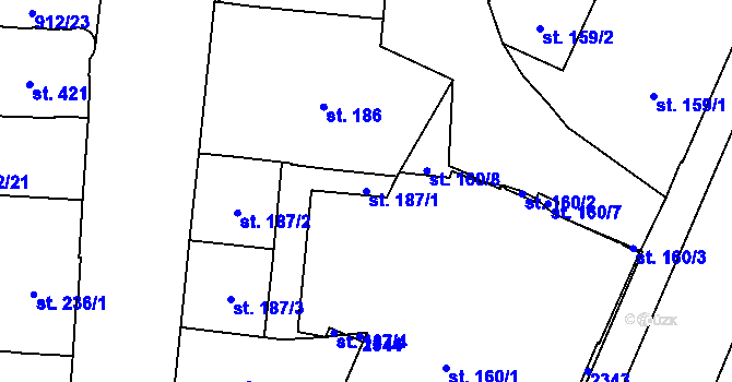 Parcela st. 187/1 v KÚ Mariánské Lázně, Katastrální mapa