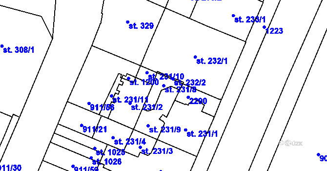 Parcela st. 231/8 v KÚ Mariánské Lázně, Katastrální mapa