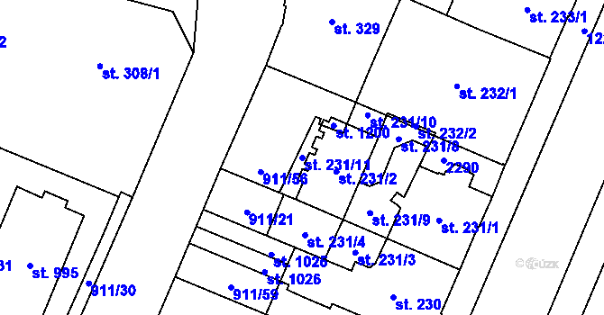 Parcela st. 231/11 v KÚ Mariánské Lázně, Katastrální mapa