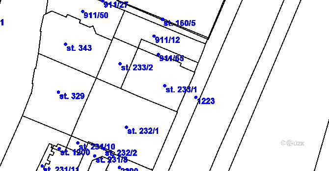 Parcela st. 233/1 v KÚ Mariánské Lázně, Katastrální mapa
