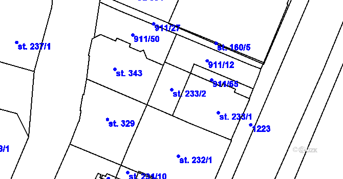 Parcela st. 233/2 v KÚ Mariánské Lázně, Katastrální mapa