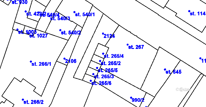 Parcela st. 265/4 v KÚ Mariánské Lázně, Katastrální mapa
