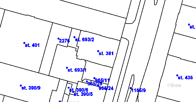Parcela st. 381 v KÚ Mariánské Lázně, Katastrální mapa