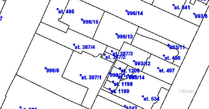 Parcela st. 387/2 v KÚ Mariánské Lázně, Katastrální mapa