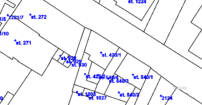 Parcela st. 423/1 v KÚ Mariánské Lázně, Katastrální mapa