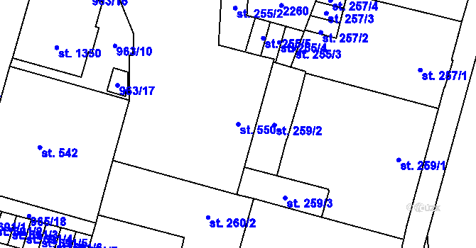 Parcela st. 550 v KÚ Mariánské Lázně, Katastrální mapa