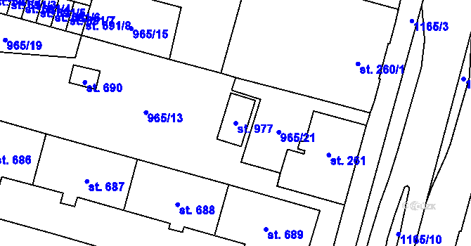 Parcela st. 977 v KÚ Mariánské Lázně, Katastrální mapa