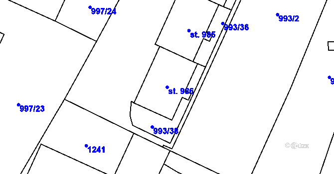 Parcela st. 986 v KÚ Mariánské Lázně, Katastrální mapa