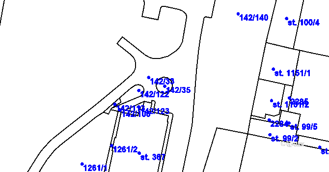 Parcela st. 142/35 v KÚ Mariánské Lázně, Katastrální mapa