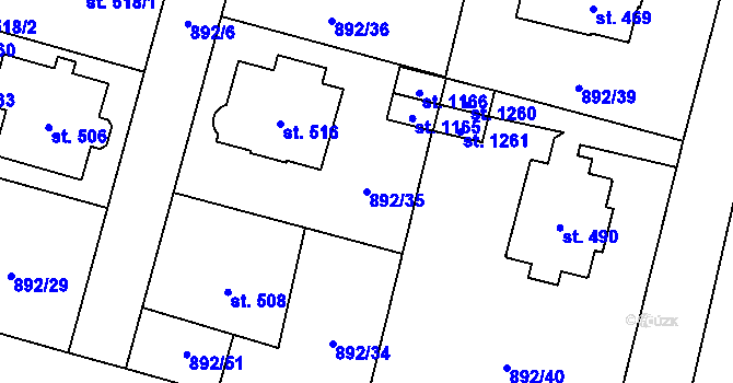 Parcela st. 892/35 v KÚ Mariánské Lázně, Katastrální mapa