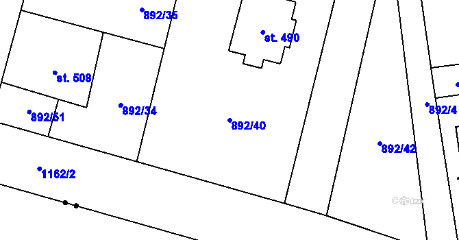 Parcela st. 892/40 v KÚ Mariánské Lázně, Katastrální mapa