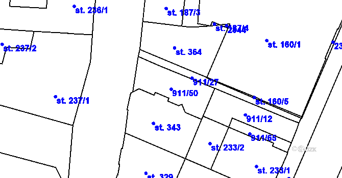 Parcela st. 911/50 v KÚ Mariánské Lázně, Katastrální mapa