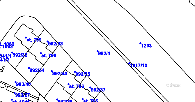 Parcela st. 992/1 v KÚ Mariánské Lázně, Katastrální mapa
