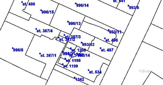 Parcela st. 993/12 v KÚ Mariánské Lázně, Katastrální mapa