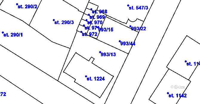 Parcela st. 993/13 v KÚ Mariánské Lázně, Katastrální mapa