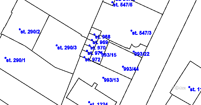 Parcela st. 993/15 v KÚ Mariánské Lázně, Katastrální mapa