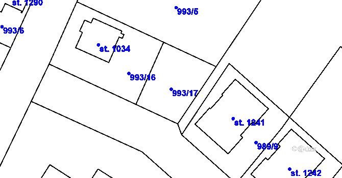Parcela st. 993/17 v KÚ Mariánské Lázně, Katastrální mapa