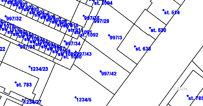 Parcela st. 997/3 v KÚ Mariánské Lázně, Katastrální mapa