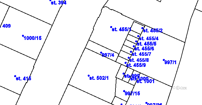 Parcela st. 997/4 v KÚ Mariánské Lázně, Katastrální mapa