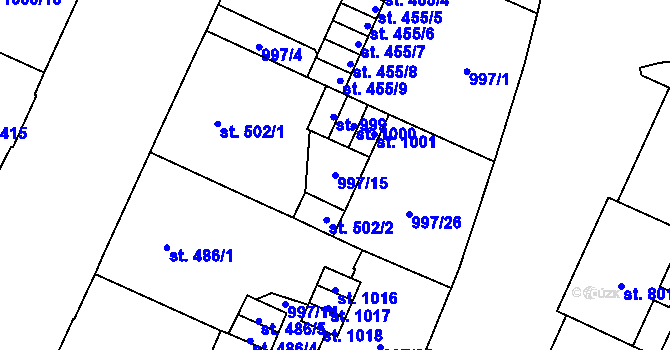 Parcela st. 997/15 v KÚ Mariánské Lázně, Katastrální mapa