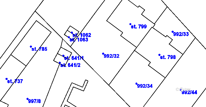 Parcela st. 992/32 v KÚ Mariánské Lázně, Katastrální mapa