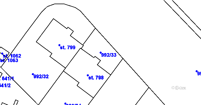 Parcela st. 992/33 v KÚ Mariánské Lázně, Katastrální mapa