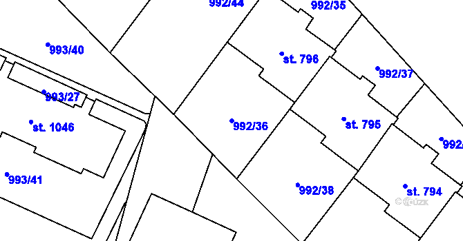 Parcela st. 992/36 v KÚ Mariánské Lázně, Katastrální mapa
