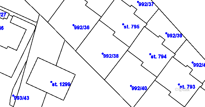 Parcela st. 992/38 v KÚ Mariánské Lázně, Katastrální mapa