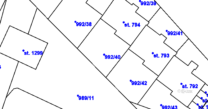Parcela st. 992/40 v KÚ Mariánské Lázně, Katastrální mapa