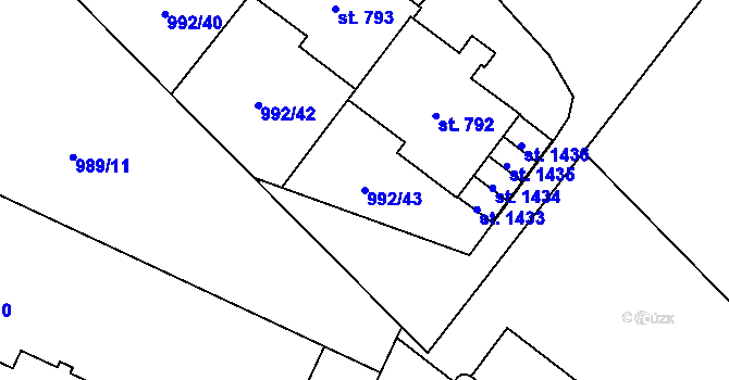 Parcela st. 992/43 v KÚ Mariánské Lázně, Katastrální mapa