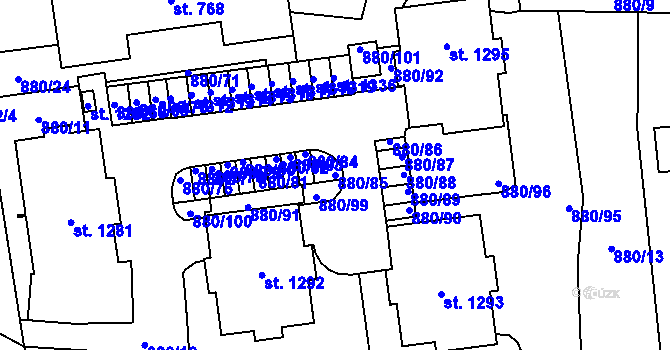 Parcela st. 880/85 v KÚ Mariánské Lázně, Katastrální mapa