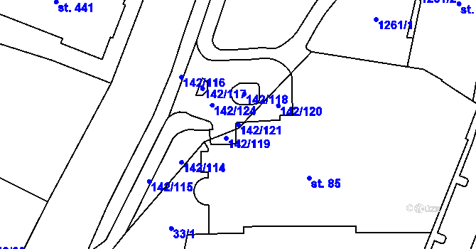 Parcela st. 142/121 v KÚ Mariánské Lázně, Katastrální mapa
