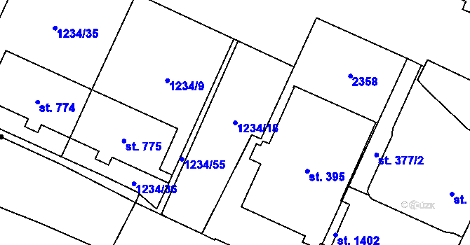 Parcela st. 1234/18 v KÚ Mariánské Lázně, Katastrální mapa