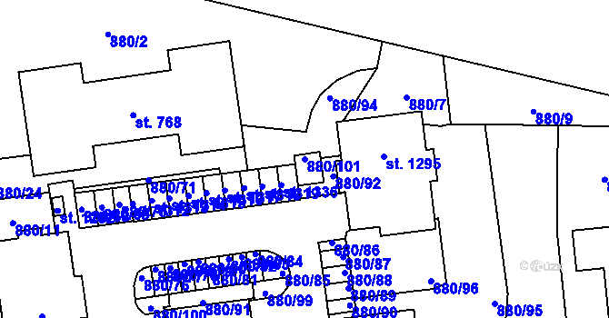 Parcela st. 880/101 v KÚ Mariánské Lázně, Katastrální mapa
