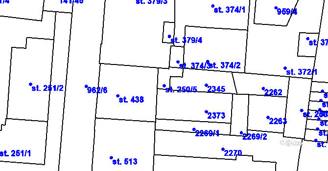 Parcela st. 250/5 v KÚ Mariánské Lázně, Katastrální mapa