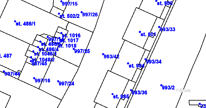 Parcela st. 993/42 v KÚ Mariánské Lázně, Katastrální mapa