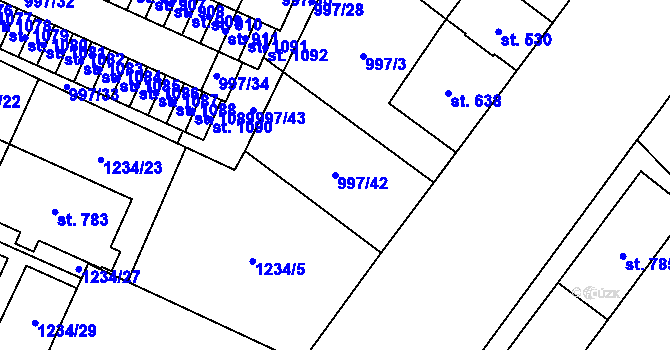 Parcela st. 997/42 v KÚ Mariánské Lázně, Katastrální mapa