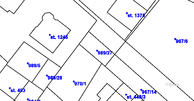 Parcela st. 989/27 v KÚ Mariánské Lázně, Katastrální mapa