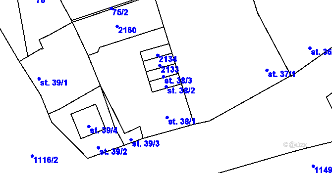 Parcela st. 38/2 v KÚ Úšovice, Katastrální mapa