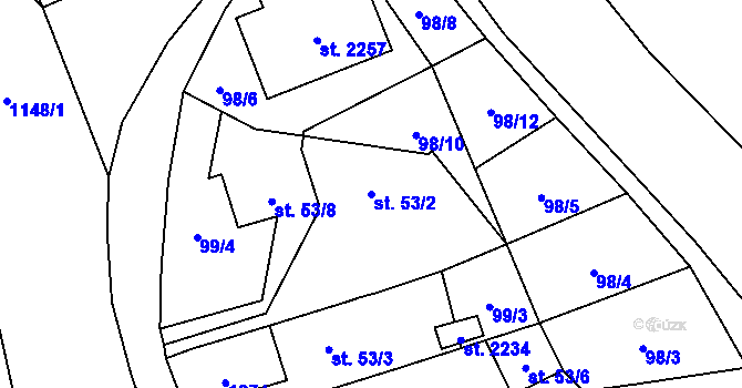Parcela st. 53/2 v KÚ Úšovice, Katastrální mapa