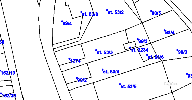 Parcela st. 53/3 v KÚ Úšovice, Katastrální mapa
